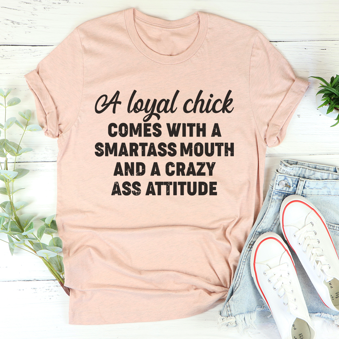 Loyal Chick T-Shirt made of soft ring-spun cotton, featuring double stitching for durability, available in various sizes.