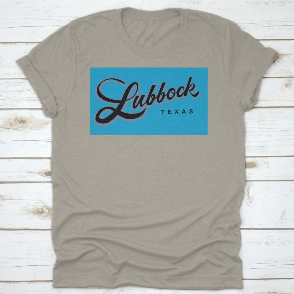 A stylish Lubbock Texas USA cursive typography shirt design, showcasing a unique and trendy look.