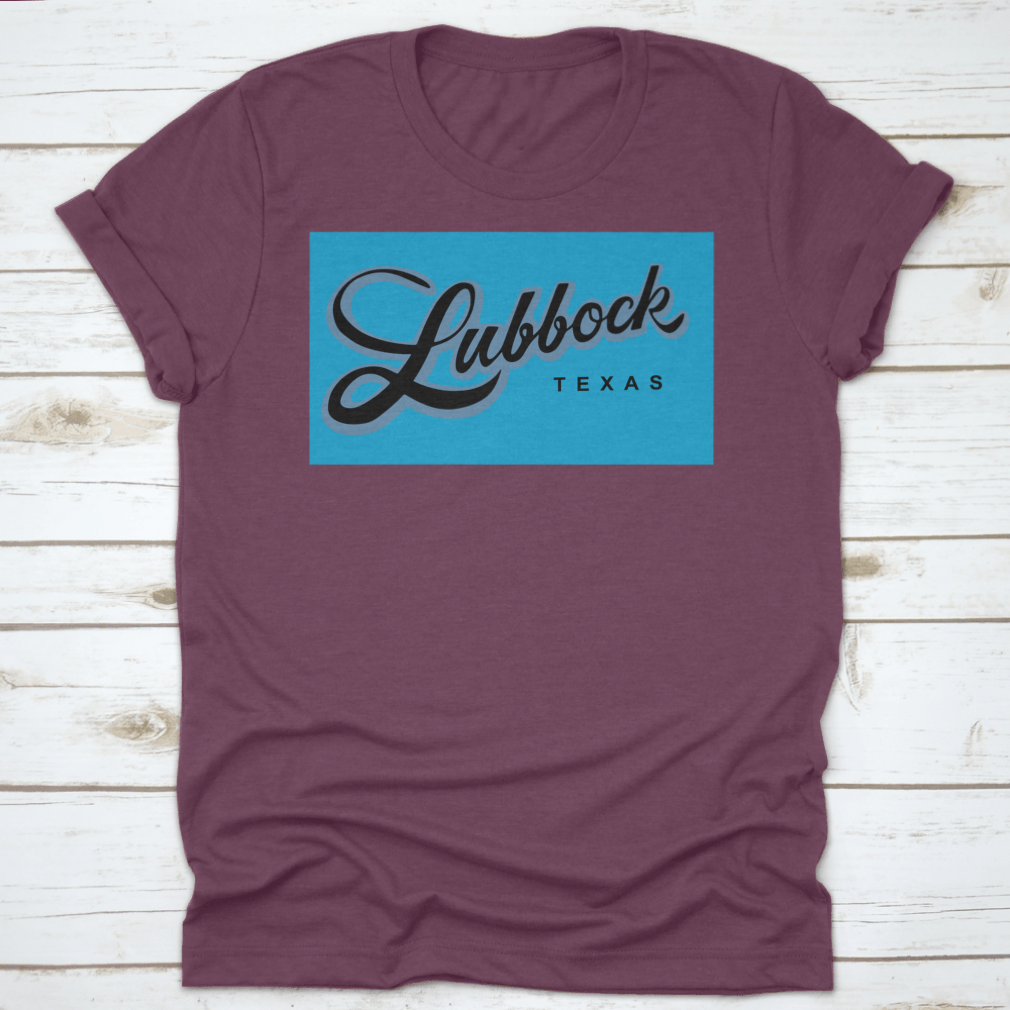 A stylish Lubbock Texas USA cursive typography shirt design, showcasing a unique and trendy look.
