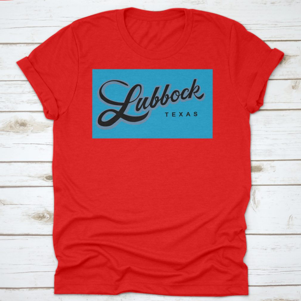 A stylish Lubbock Texas USA cursive typography shirt design, showcasing a unique and trendy look.