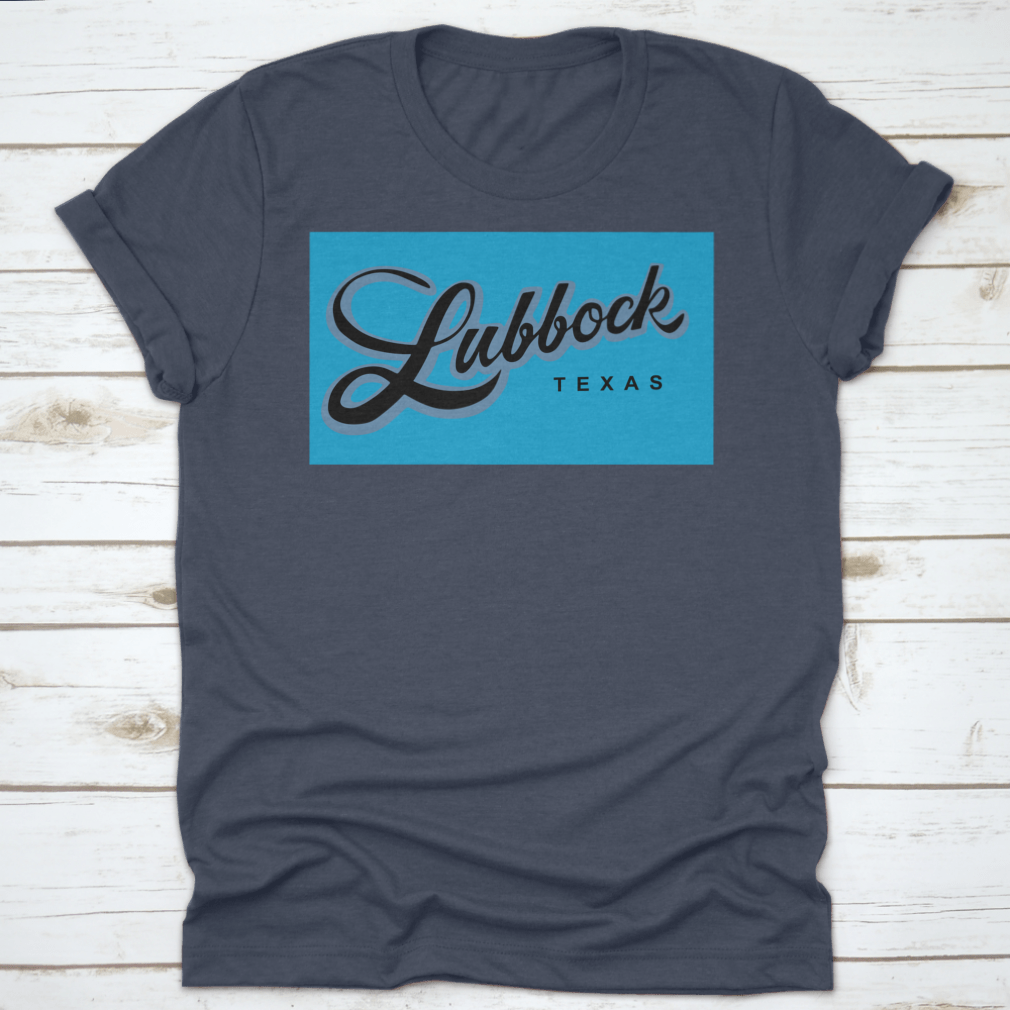 A stylish Lubbock Texas USA cursive typography shirt design, showcasing a unique and trendy look.