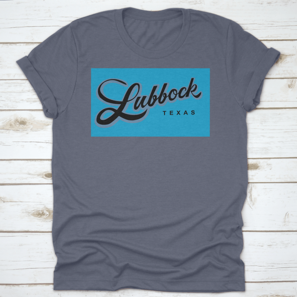 A stylish Lubbock Texas USA cursive typography shirt design, showcasing a unique and trendy look.