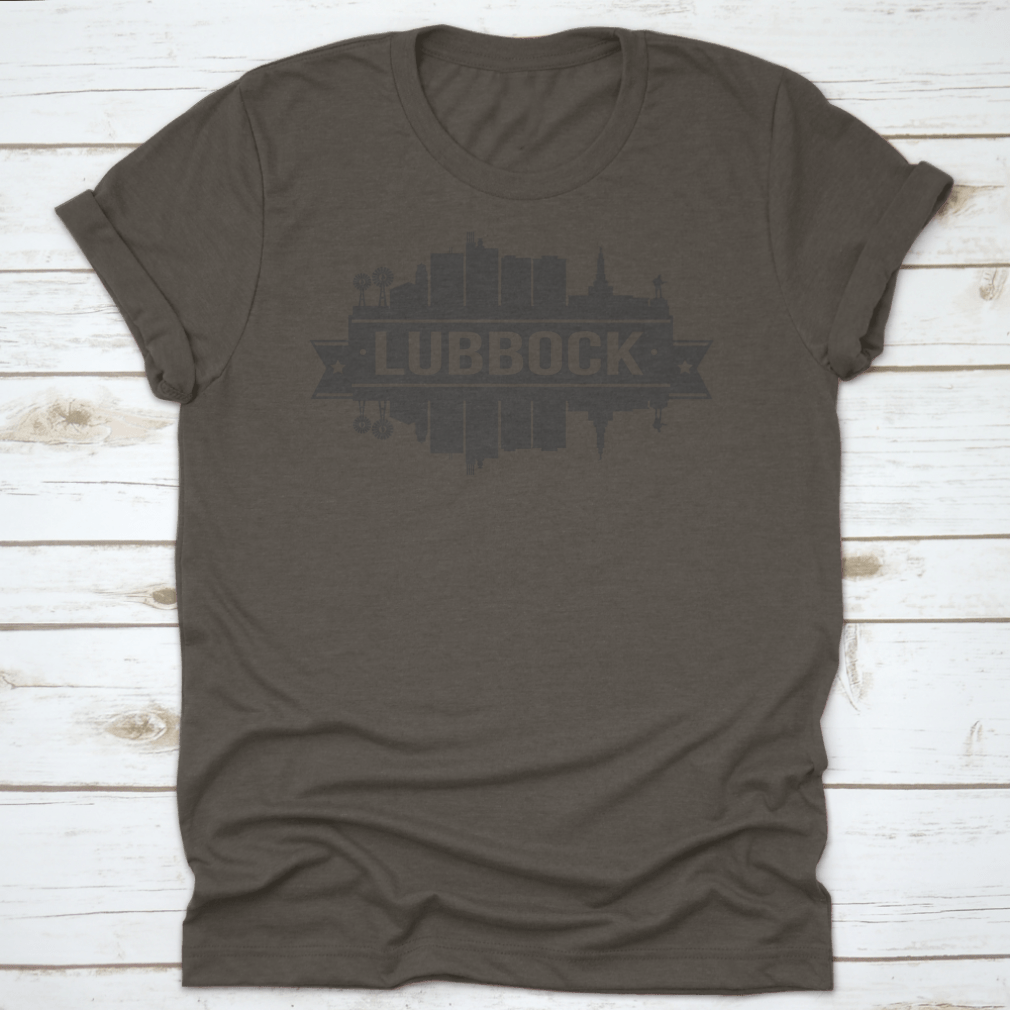 Lubbock Texas skyline silhouette design featuring iconic city landmarks in a stylish vector art format.