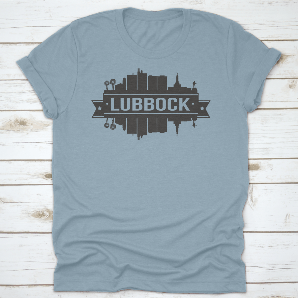Lubbock Texas skyline silhouette design featuring iconic city landmarks in a stylish vector art format.