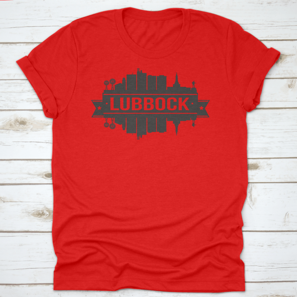 Lubbock Texas skyline silhouette design featuring iconic city landmarks in a stylish vector art format.