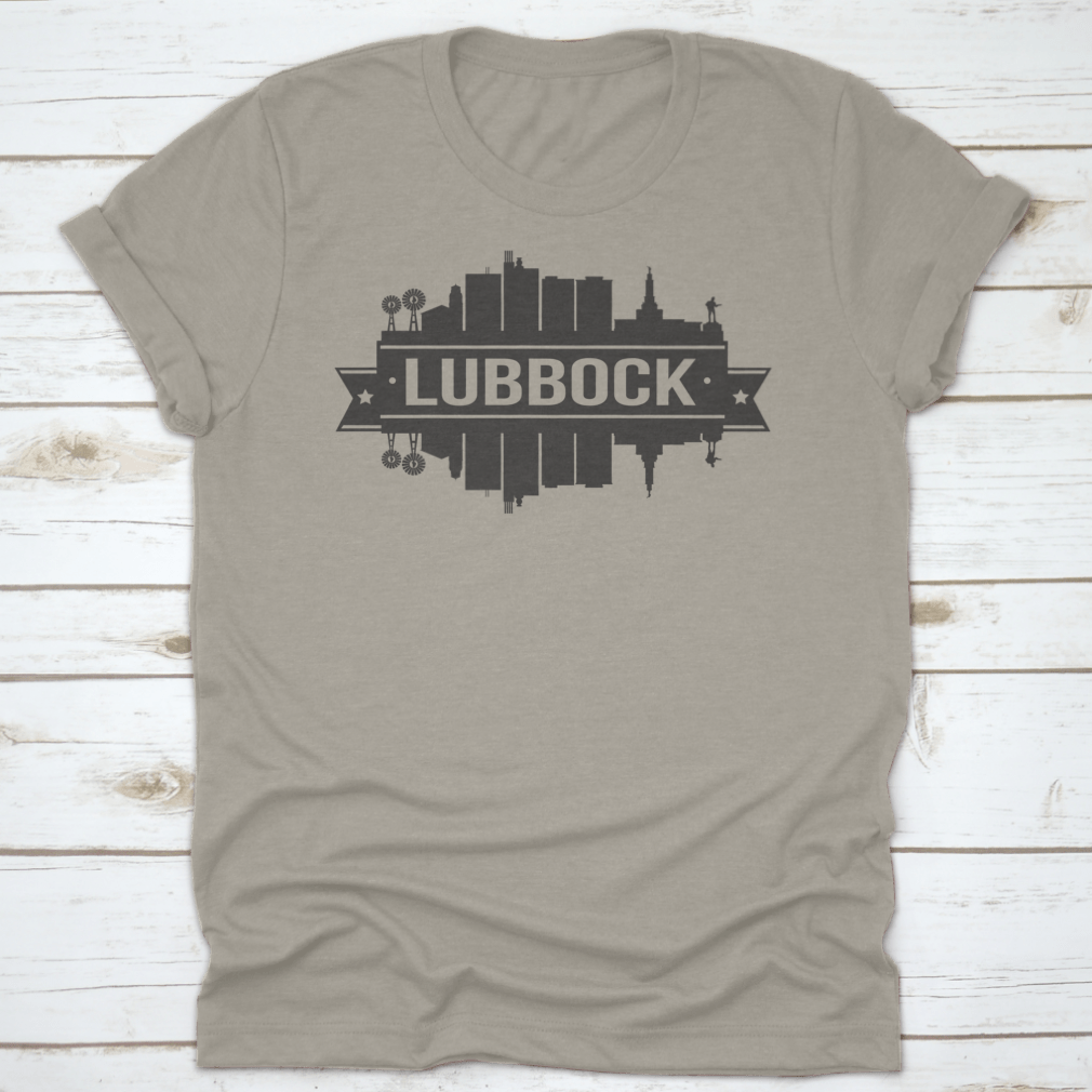 Lubbock Texas skyline silhouette design featuring iconic city landmarks in a stylish vector art format.
