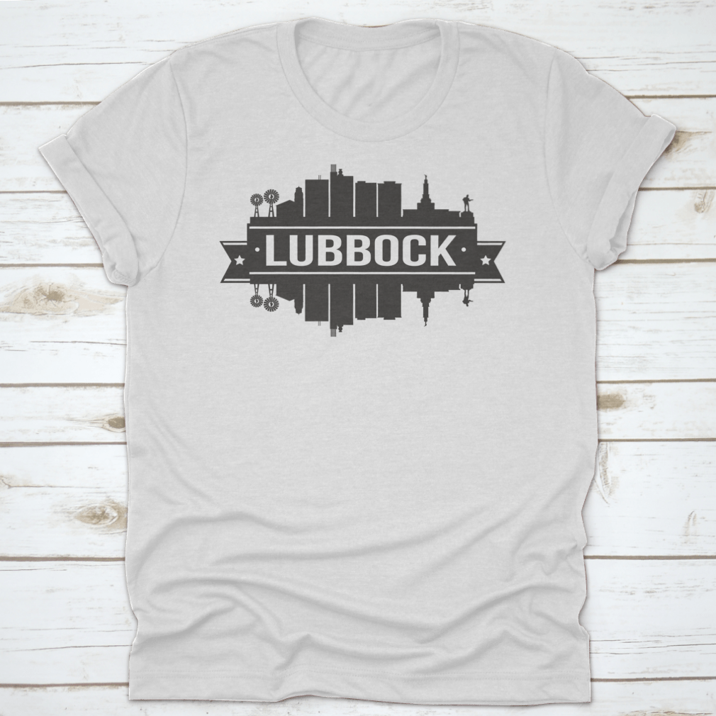 Lubbock Texas skyline silhouette design featuring iconic city landmarks in a stylish vector art format.