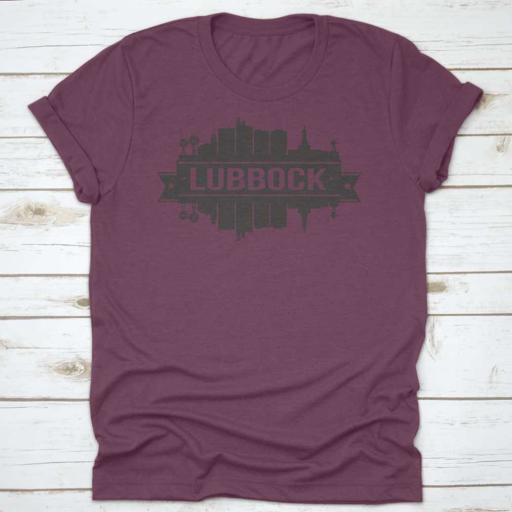 Lubbock Texas skyline silhouette design featuring iconic city landmarks in a stylish vector art format.