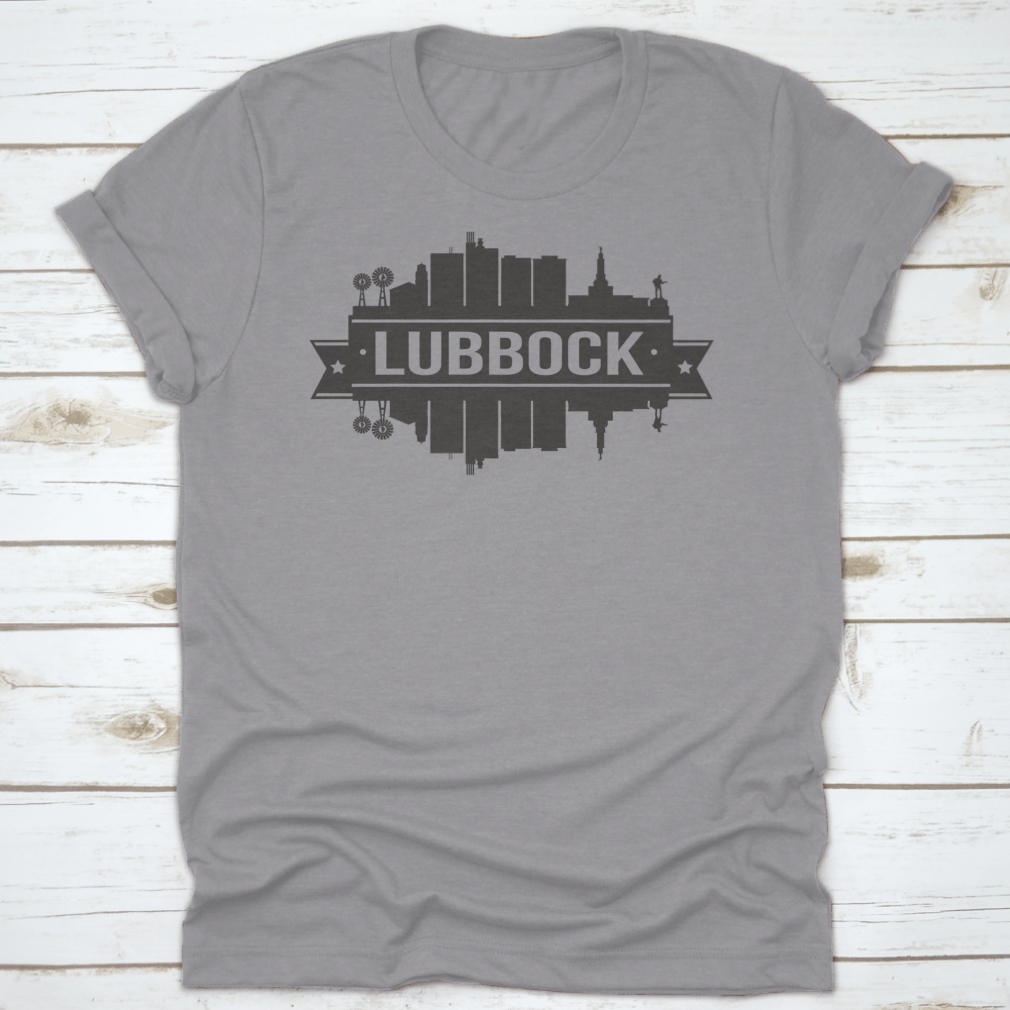 Lubbock Texas skyline silhouette design featuring iconic city landmarks in a stylish vector art format.