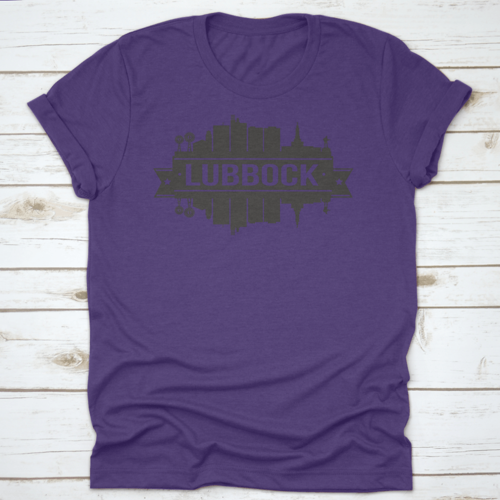 Lubbock Texas skyline silhouette design featuring iconic city landmarks in a stylish vector art format.