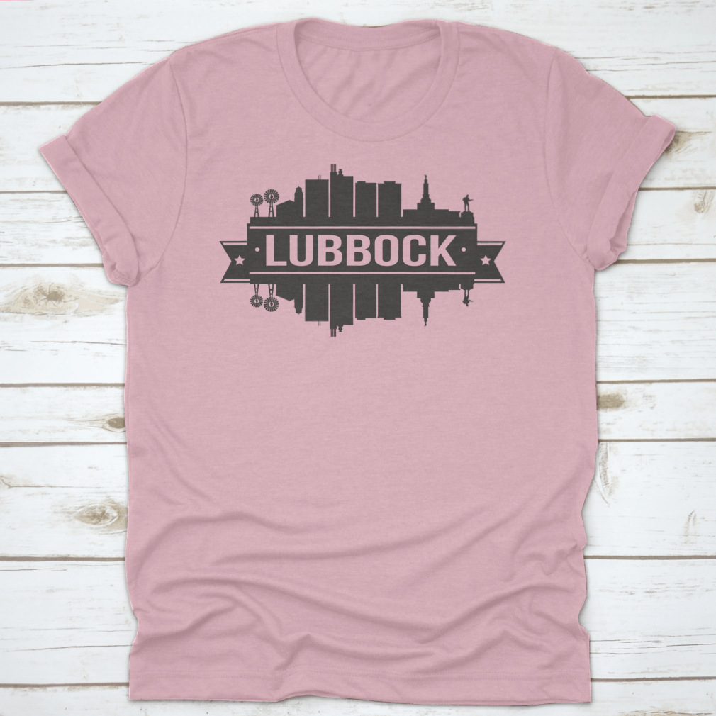 Lubbock Texas skyline silhouette design featuring iconic city landmarks in a stylish vector art format.
