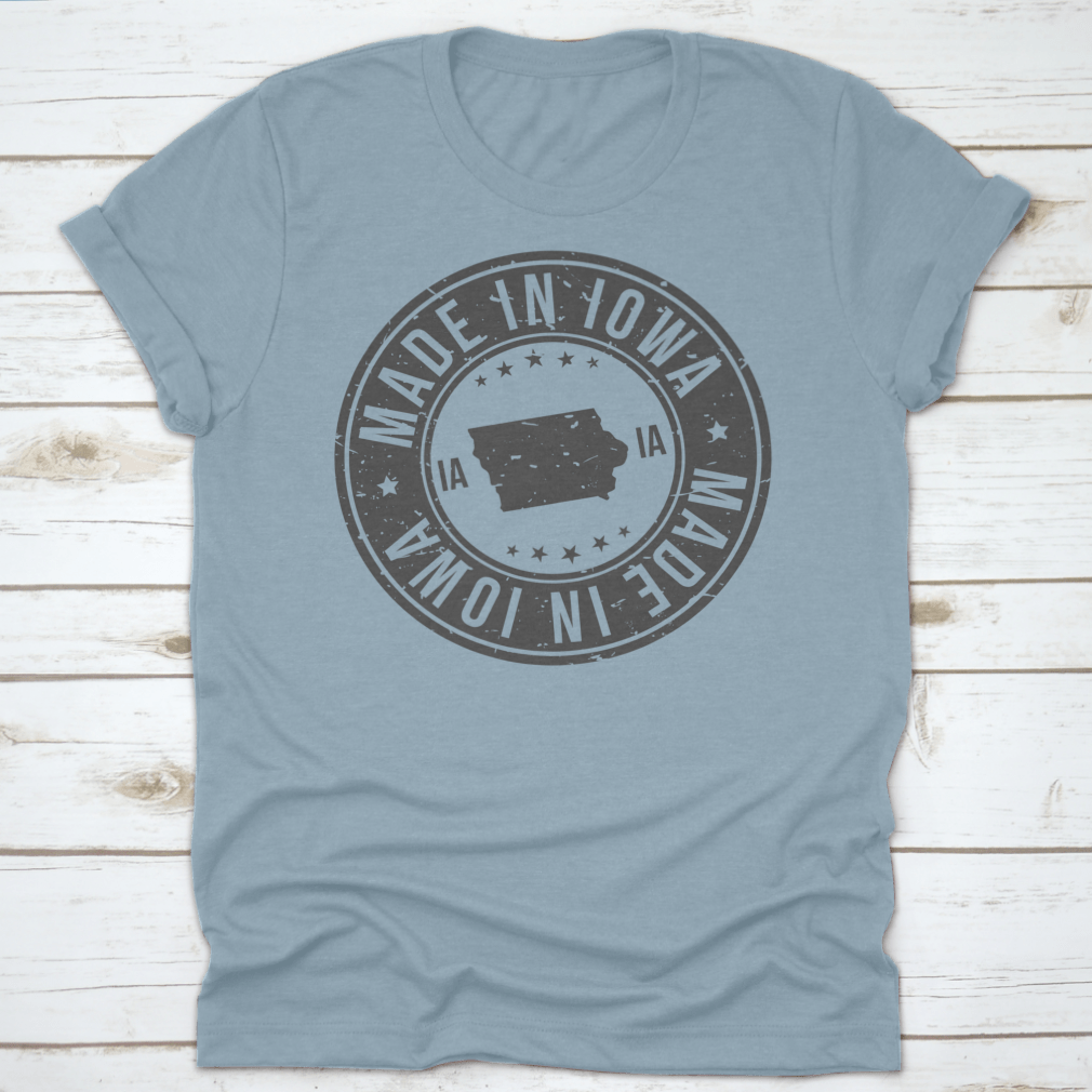 A stylish t-shirt featuring a unique Iowa State USA map design, made from high-quality cotton fabric.