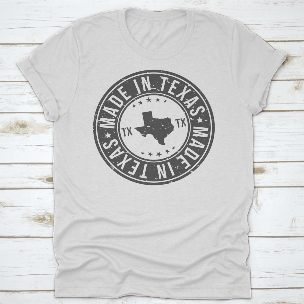 A stylish graphic design shirt featuring the Made In Texas Circle Logo, made from 100% cotton with a classic fit.