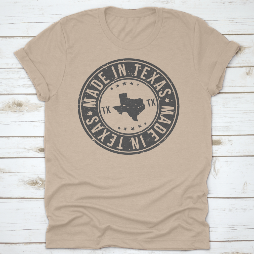 A stylish graphic design shirt featuring the Made In Texas Circle Logo, made from 100% cotton with a classic fit.