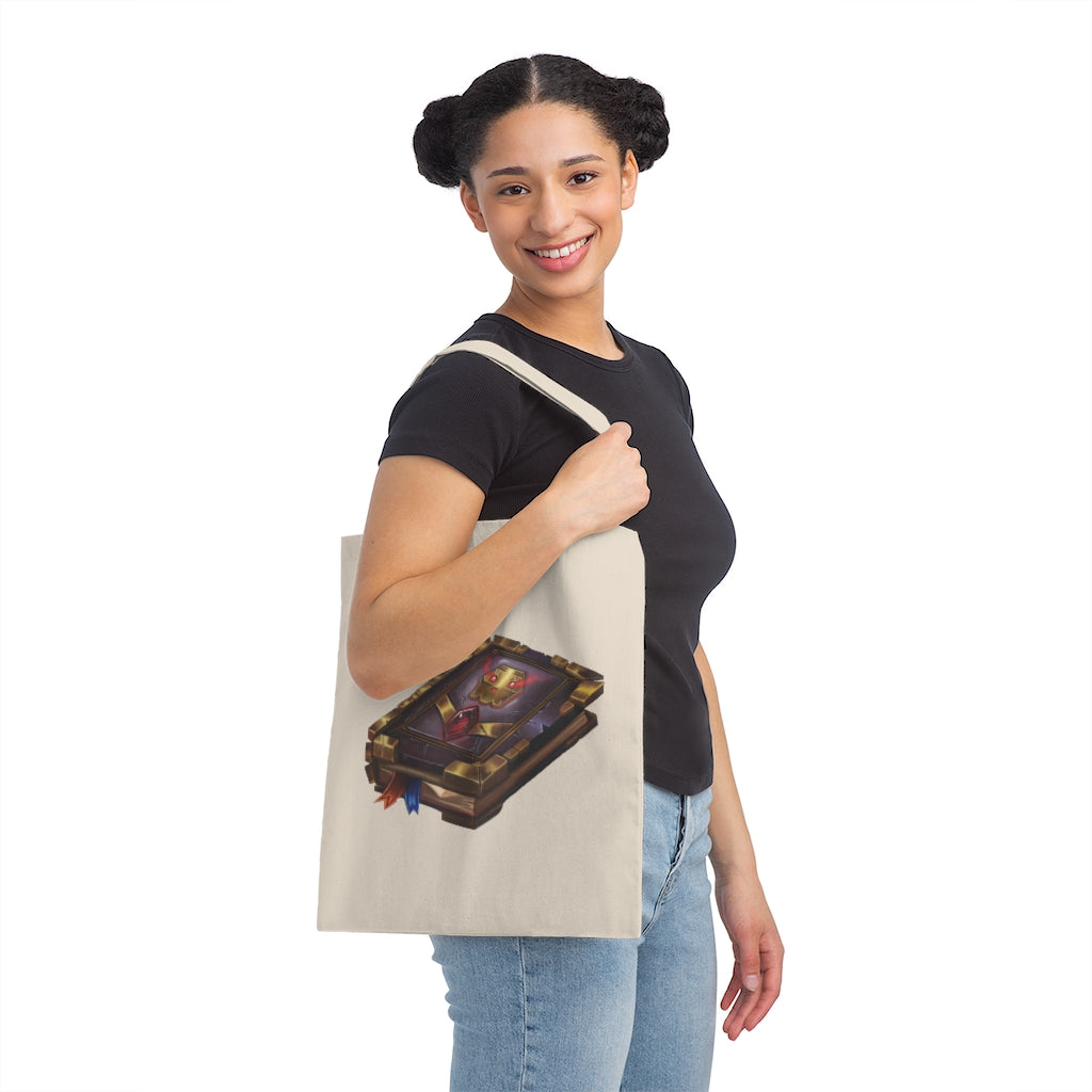 Magic Book Canvas Tote Bag made of 100% cotton sheeting, featuring reinforced handles and a spacious design for personalized artwork.