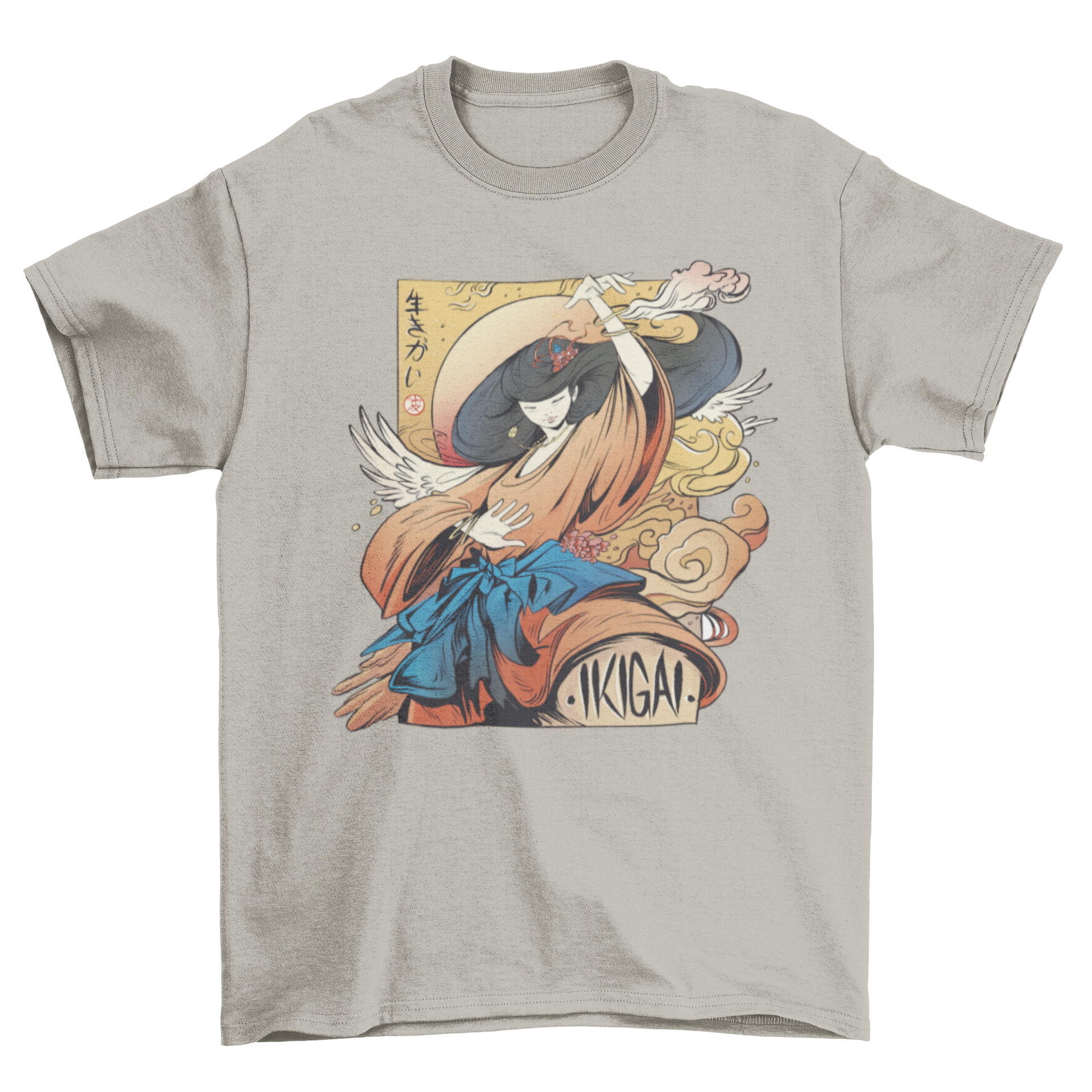 A stylish t-shirt featuring a girl symbolizing Ikigai, the Japanese concept of purpose and reason for living, designed for comfort and inspiration.