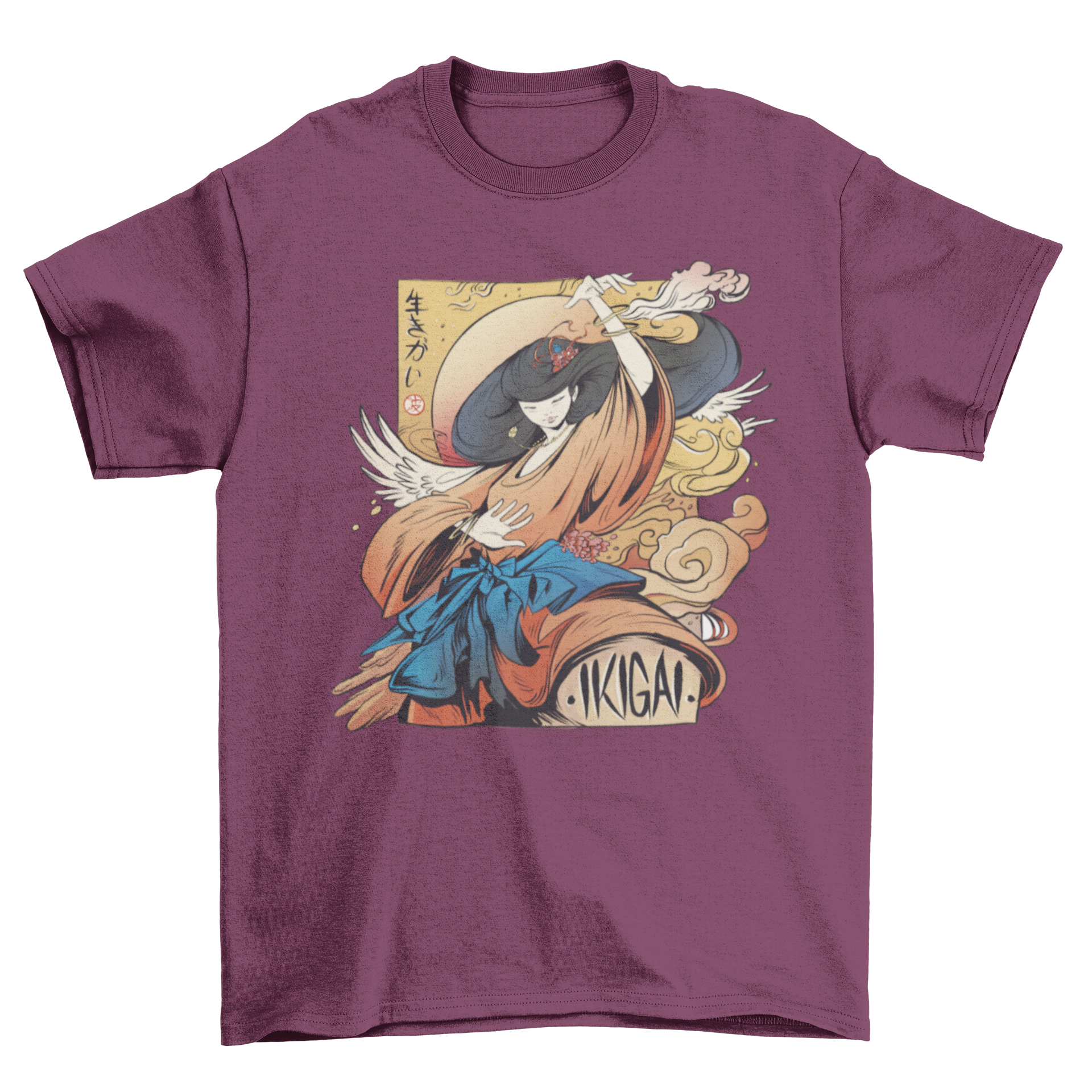 A stylish t-shirt featuring a girl symbolizing Ikigai, the Japanese concept of purpose and reason for living, designed for comfort and inspiration.