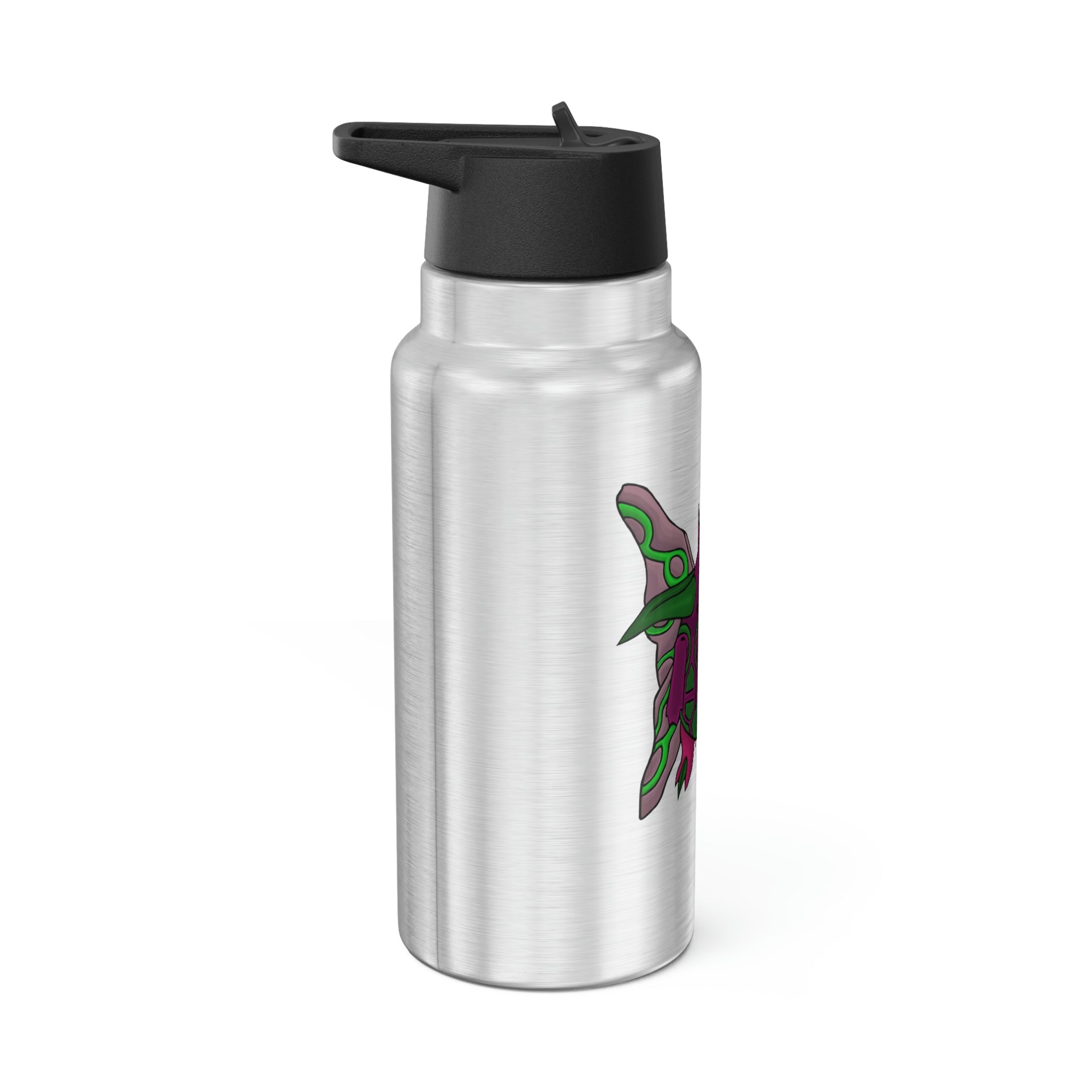 Maigetsu Gator Tumbler, 32oz, stainless steel with a black cap and straw, customizable design.
