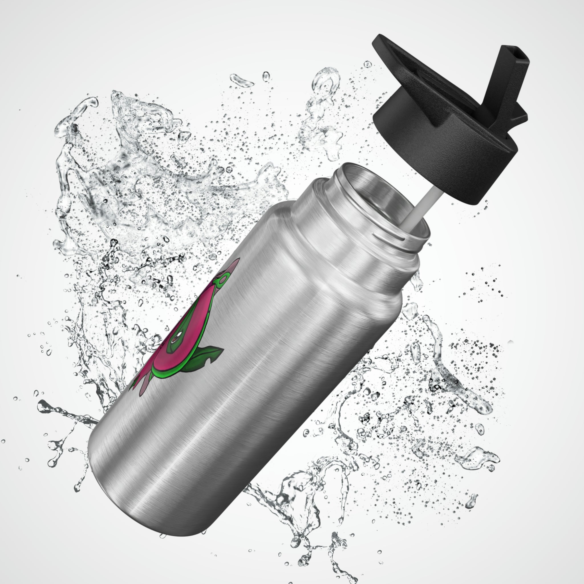 Maigetsu Gator Tumbler, 32oz, stainless steel with a black cap and straw, customizable design.