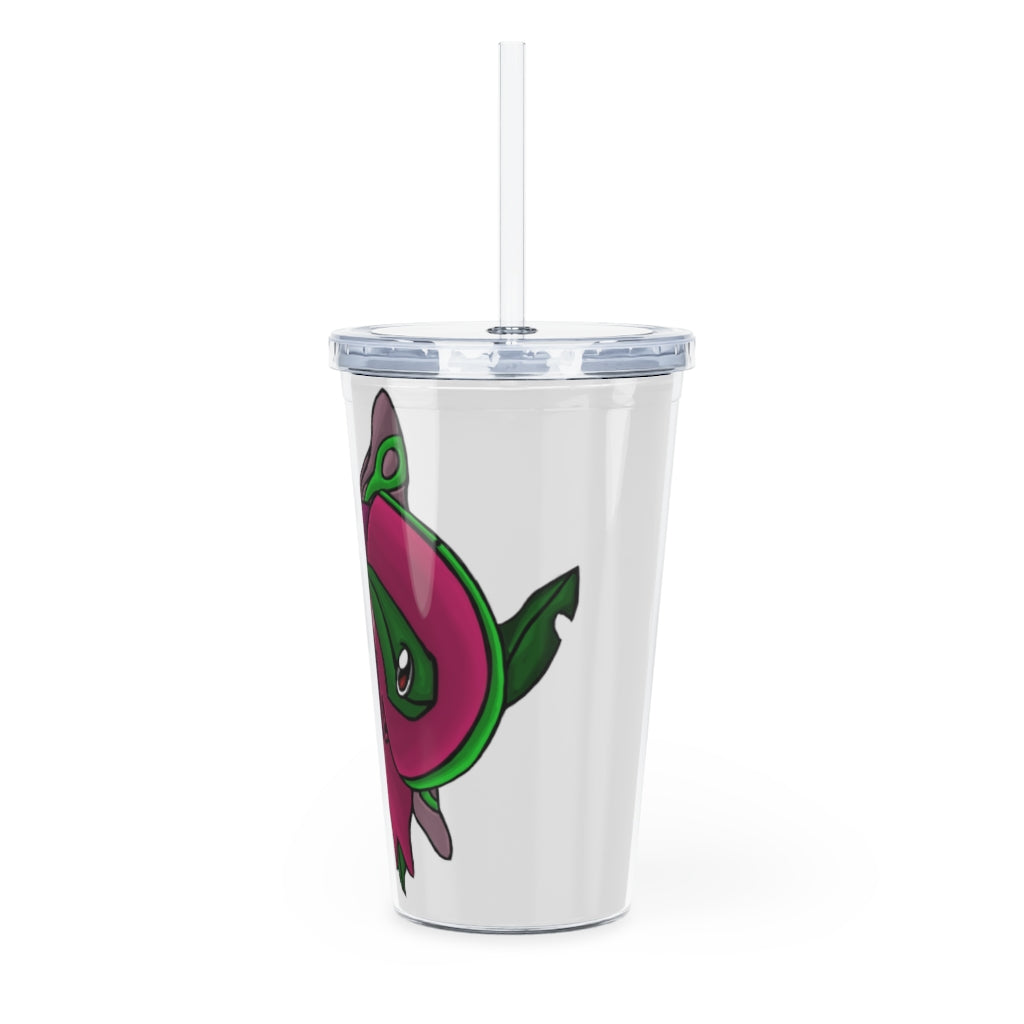 Maigetsu Plastic Tumbler with Straw, featuring a customizable design, lid, and straw, perfect for events and gatherings.