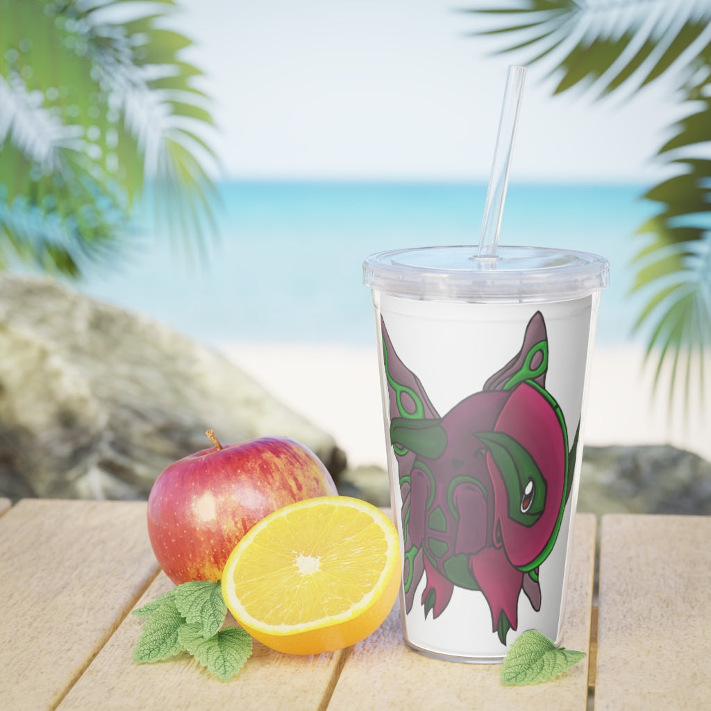 Maigetsu Plastic Tumbler with Straw, featuring a customizable design, lid, and straw, perfect for events and gatherings.