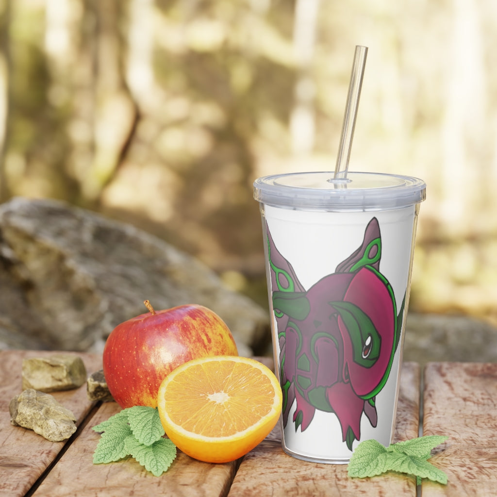 Maigetsu Plastic Tumbler with Straw, featuring a customizable design, lid, and straw, perfect for events and gatherings.