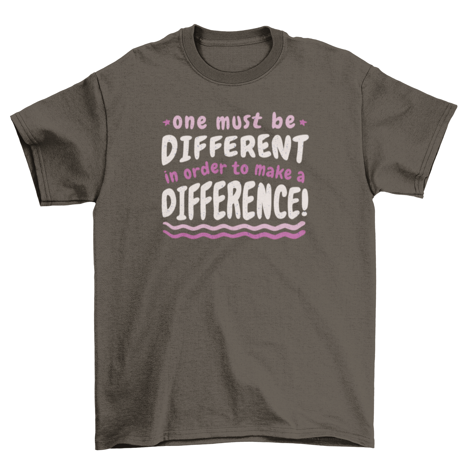 A stylish t-shirt featuring the quote 'One must be different in order to make a difference' in an eye-catching design.