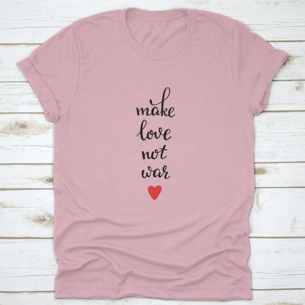 A beautifully designed postcard or poster featuring the calligraphy 'Make Love Not War', showcasing artistic lettering on a soft cotton background.