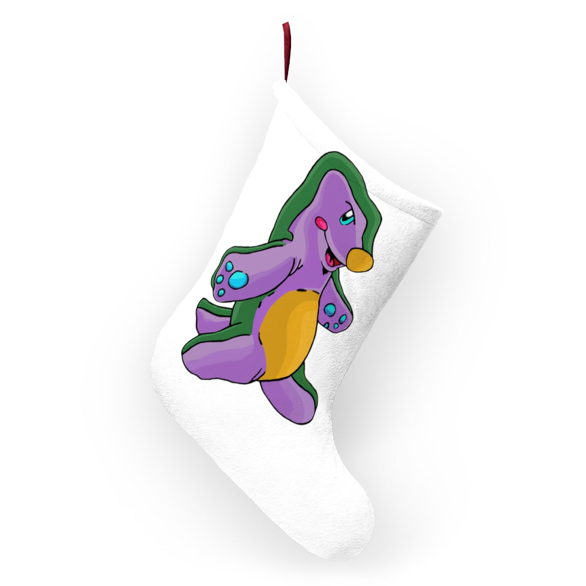 Makket Christmas Stockings hanging by a fireplace, featuring custom prints and a festive design.