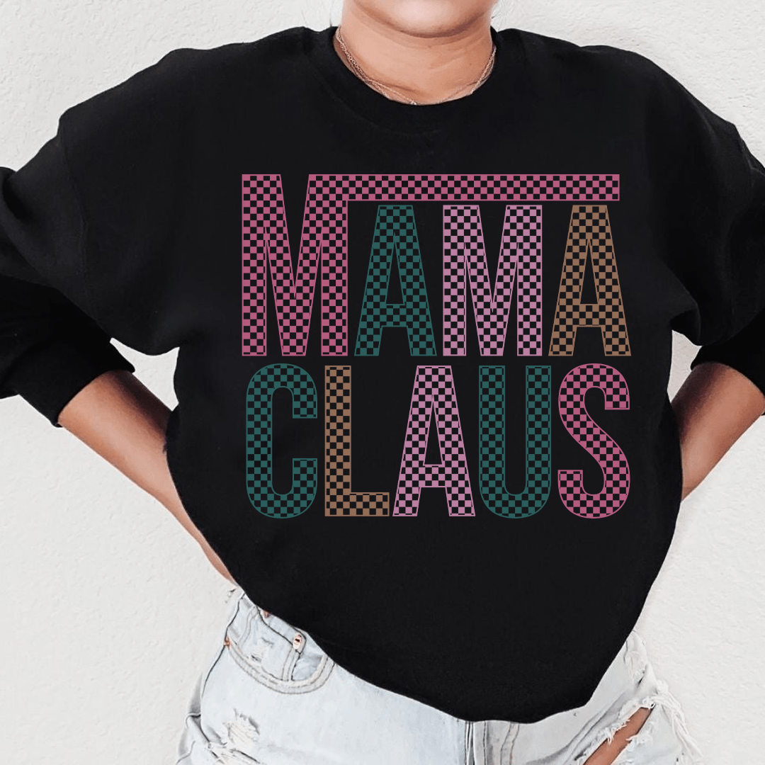 Mama Claus sweatshirt featuring cozy fleece lining and adjustable cuffs, designed by top artists.