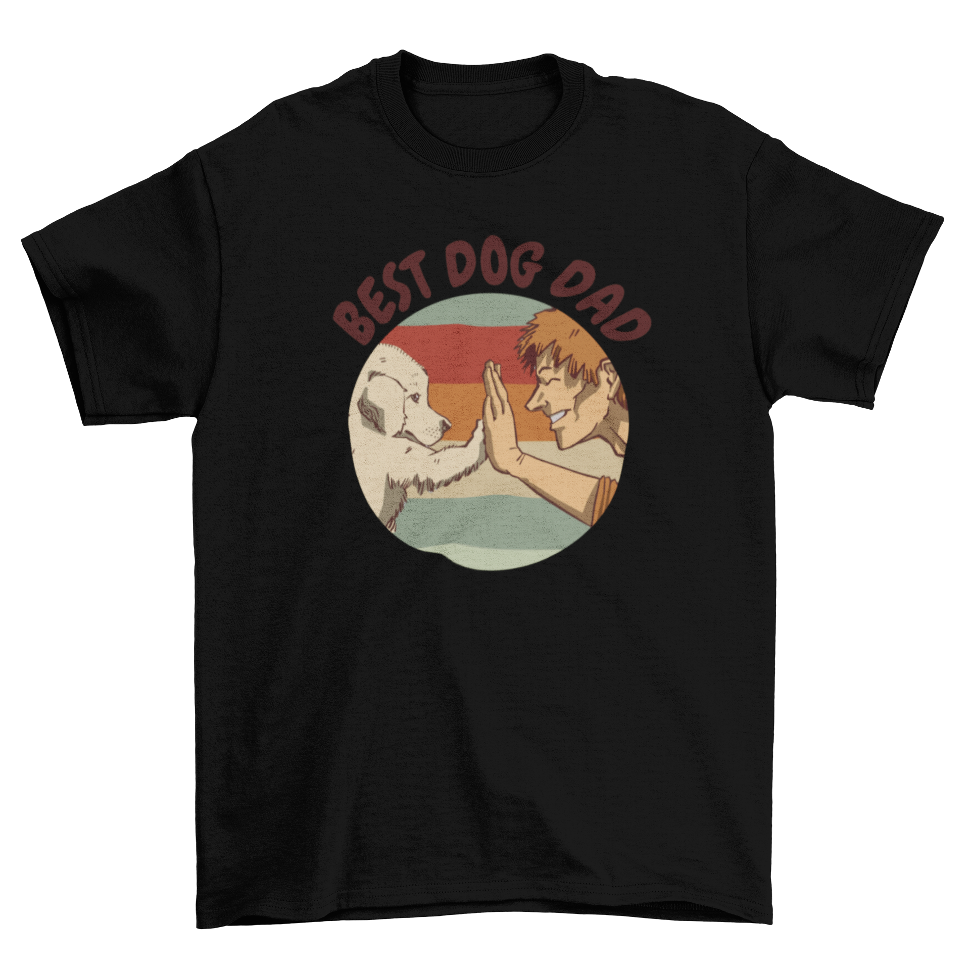 A cute t-shirt featuring a man and a dog high-fiving with the text 'Best Dog Dad' underneath.