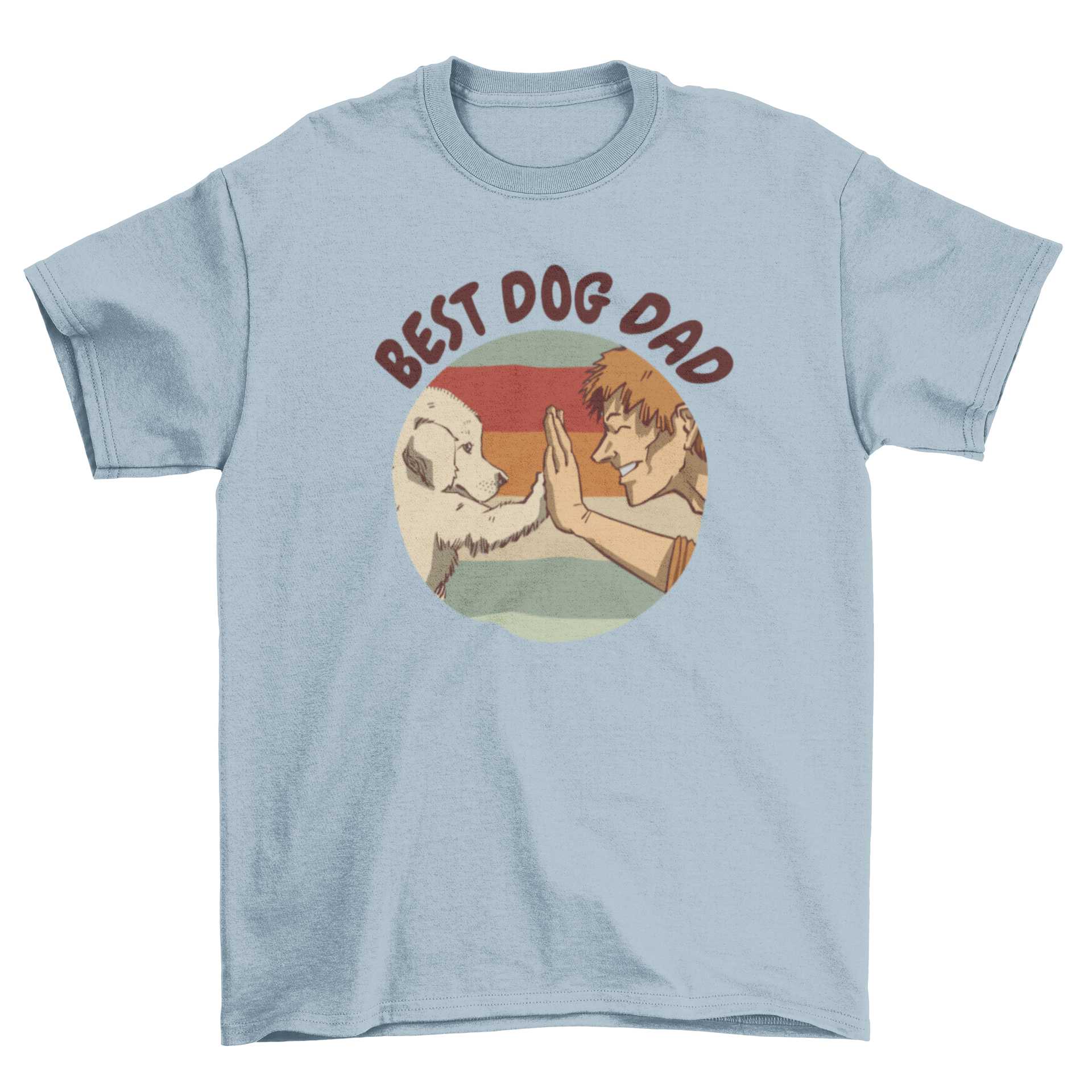 A cute t-shirt featuring a man and a dog high-fiving with the text 'Best Dog Dad' underneath.