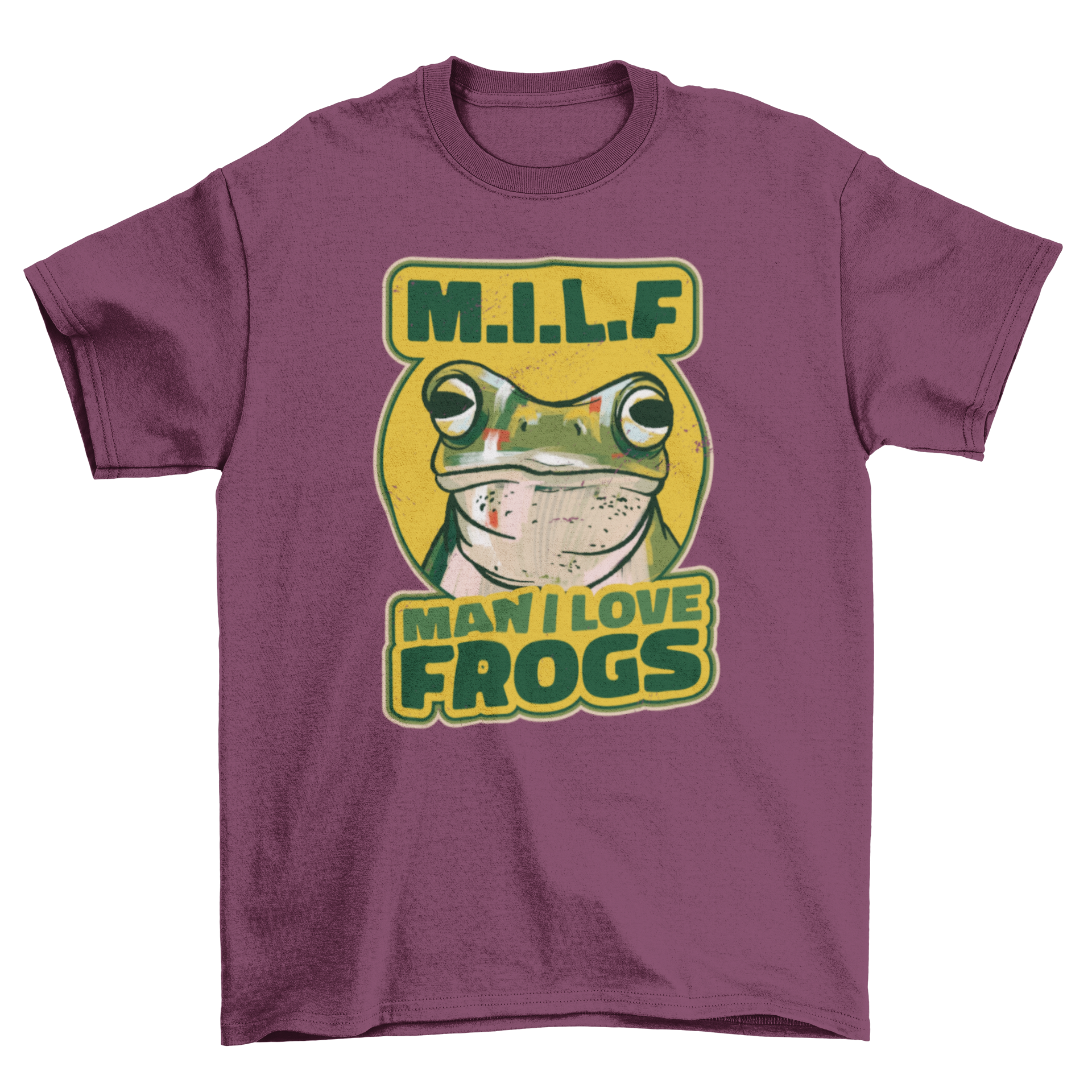 A humorous t-shirt featuring a frog and the caption 'M.I.L.F - Man, I Love Frogs', perfect for frog enthusiasts.