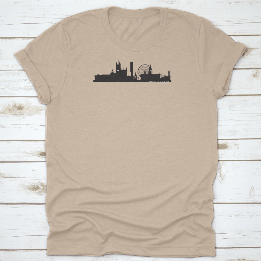 Detailed vector illustration of the Manchester, England skyline showcasing iconic buildings and structures.