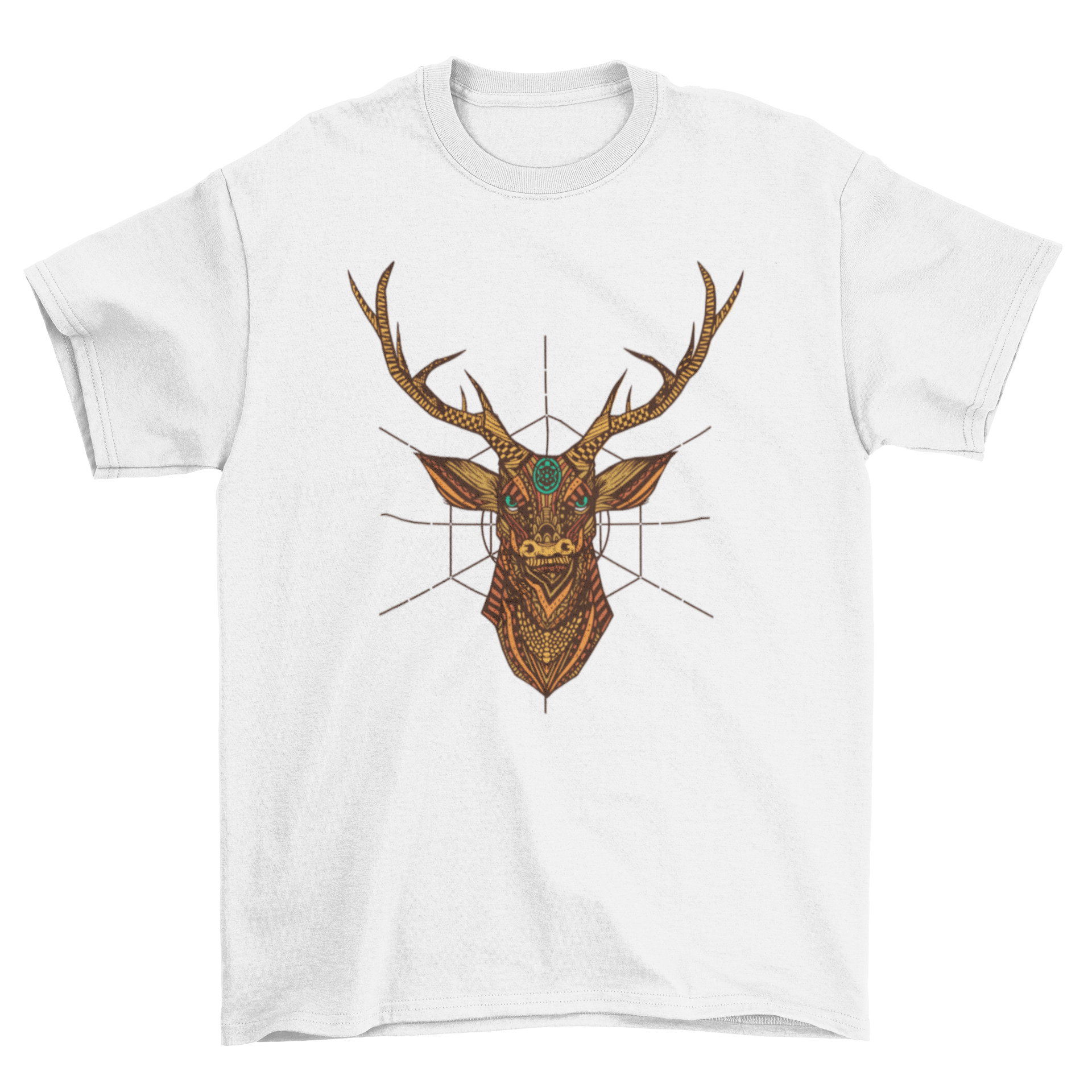Mandala Deer T-shirt featuring an intricate deer design in mandala art style, showcasing vibrant colors and artistic details.