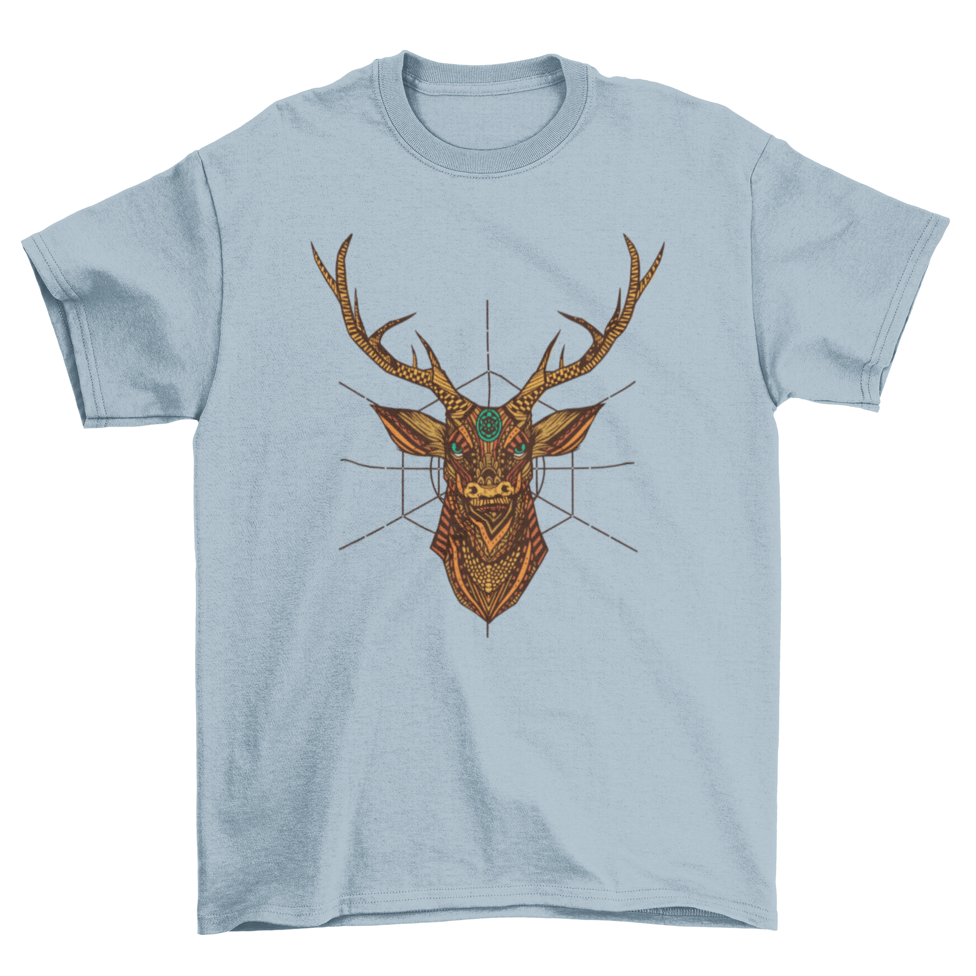 Mandala Deer T-shirt featuring an intricate deer design in mandala art style, showcasing vibrant colors and artistic details.