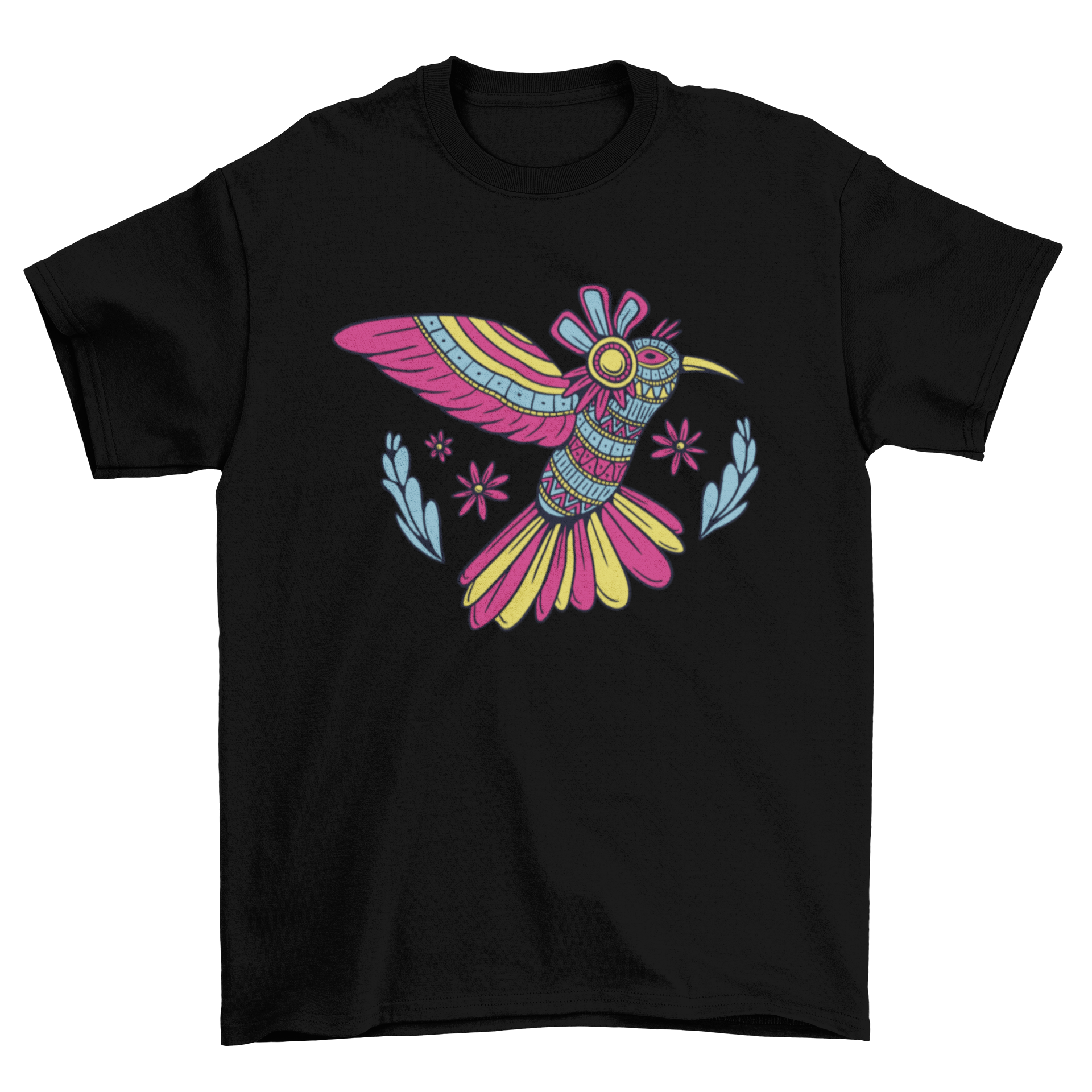 Mandala hummingbird t-shirt featuring intricate mandala-style illustration of a hummingbird in vibrant colors.