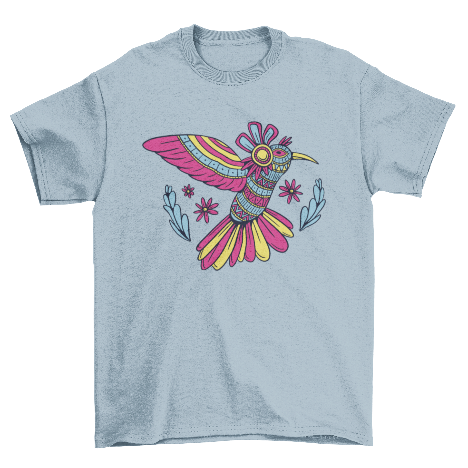 Mandala hummingbird t-shirt featuring intricate mandala-style illustration of a hummingbird in vibrant colors.