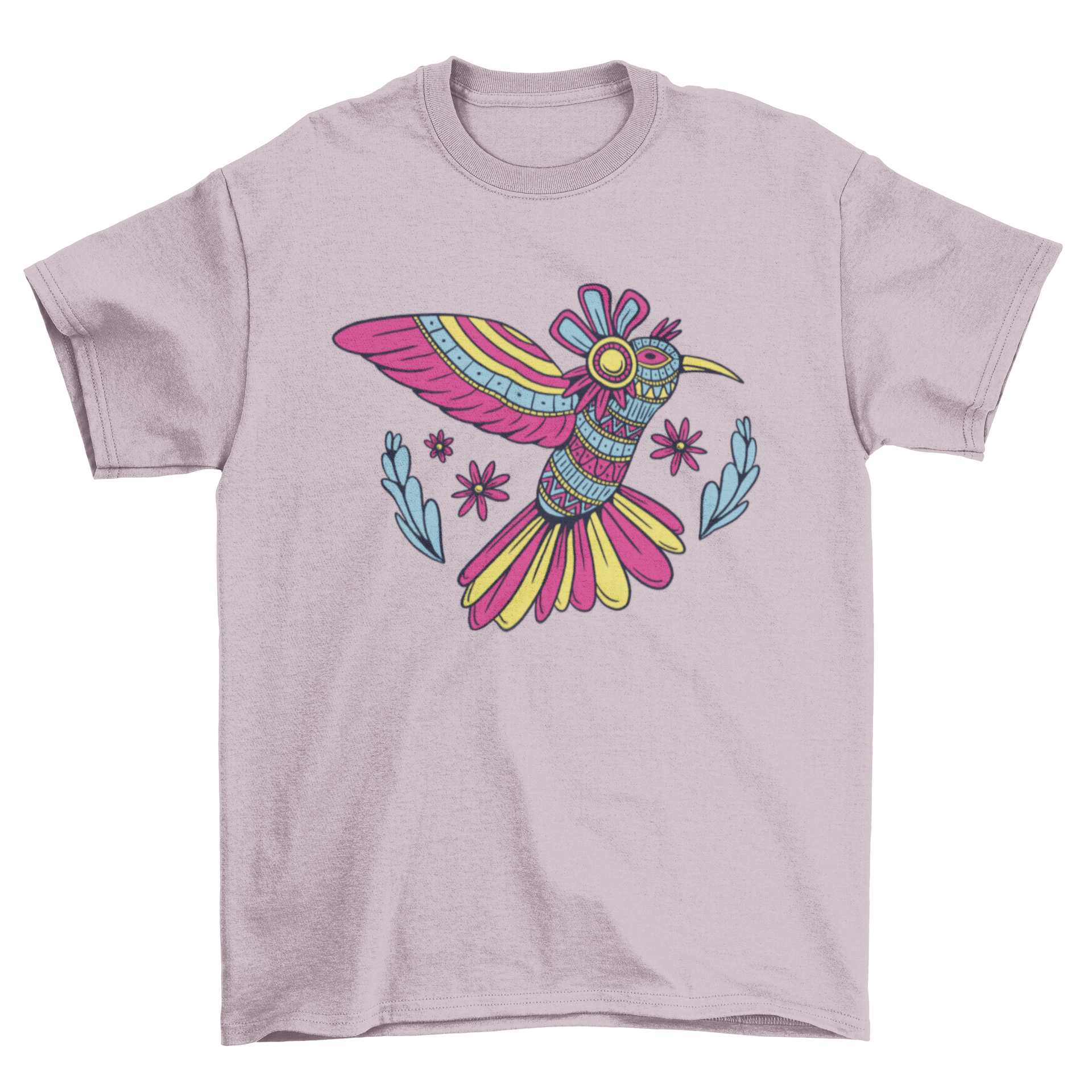 Mandala hummingbird t-shirt featuring intricate mandala-style illustration of a hummingbird in vibrant colors.