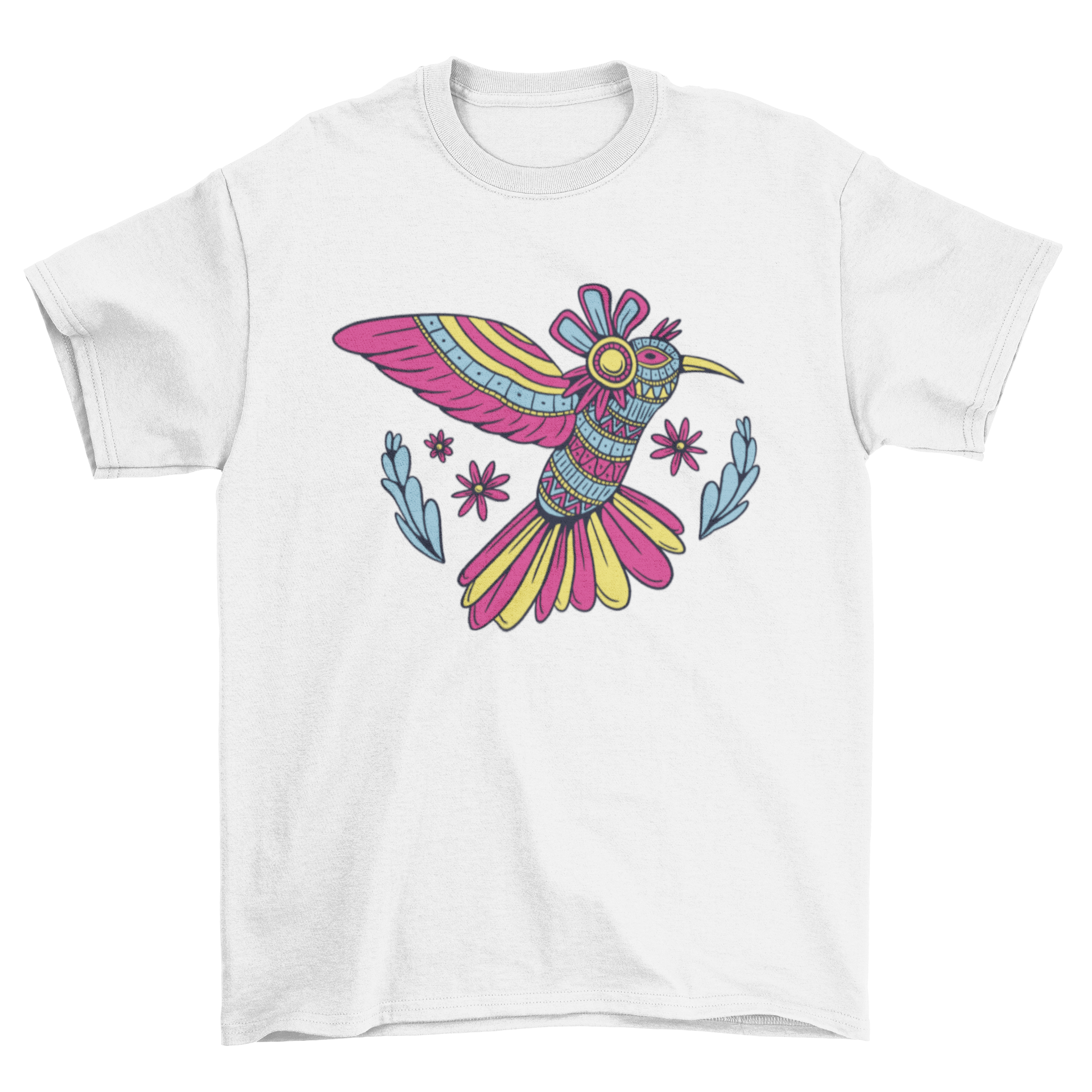 Mandala hummingbird t-shirt featuring intricate mandala-style illustration of a hummingbird in vibrant colors.