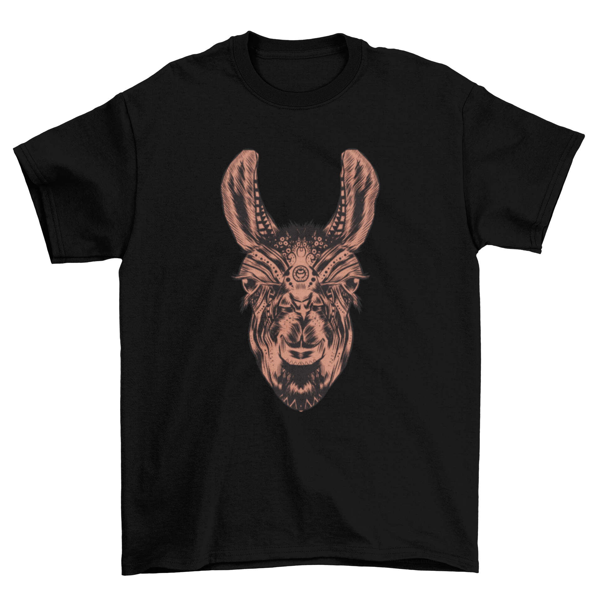 Mandala Llama T-Shirt featuring a colorful llama illustration within a mandala design.
