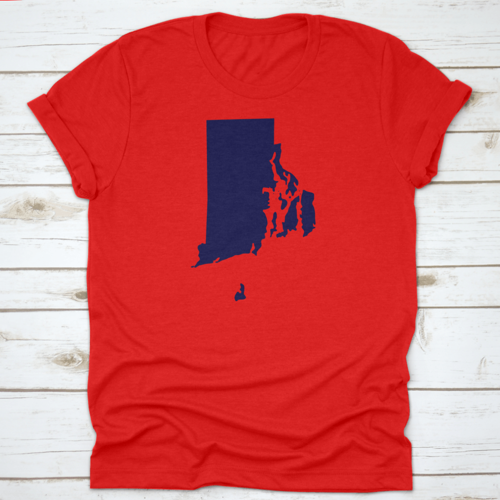 Map of Rhode Island graphic design on a stylish T-shirt made from 100% cotton, showcasing comfort and quality.
