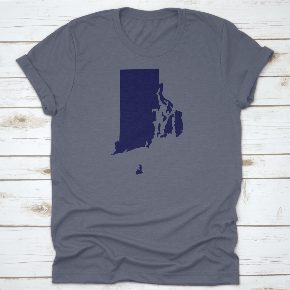 Map of Rhode Island graphic design on a stylish T-shirt made from 100% cotton, showcasing comfort and quality.