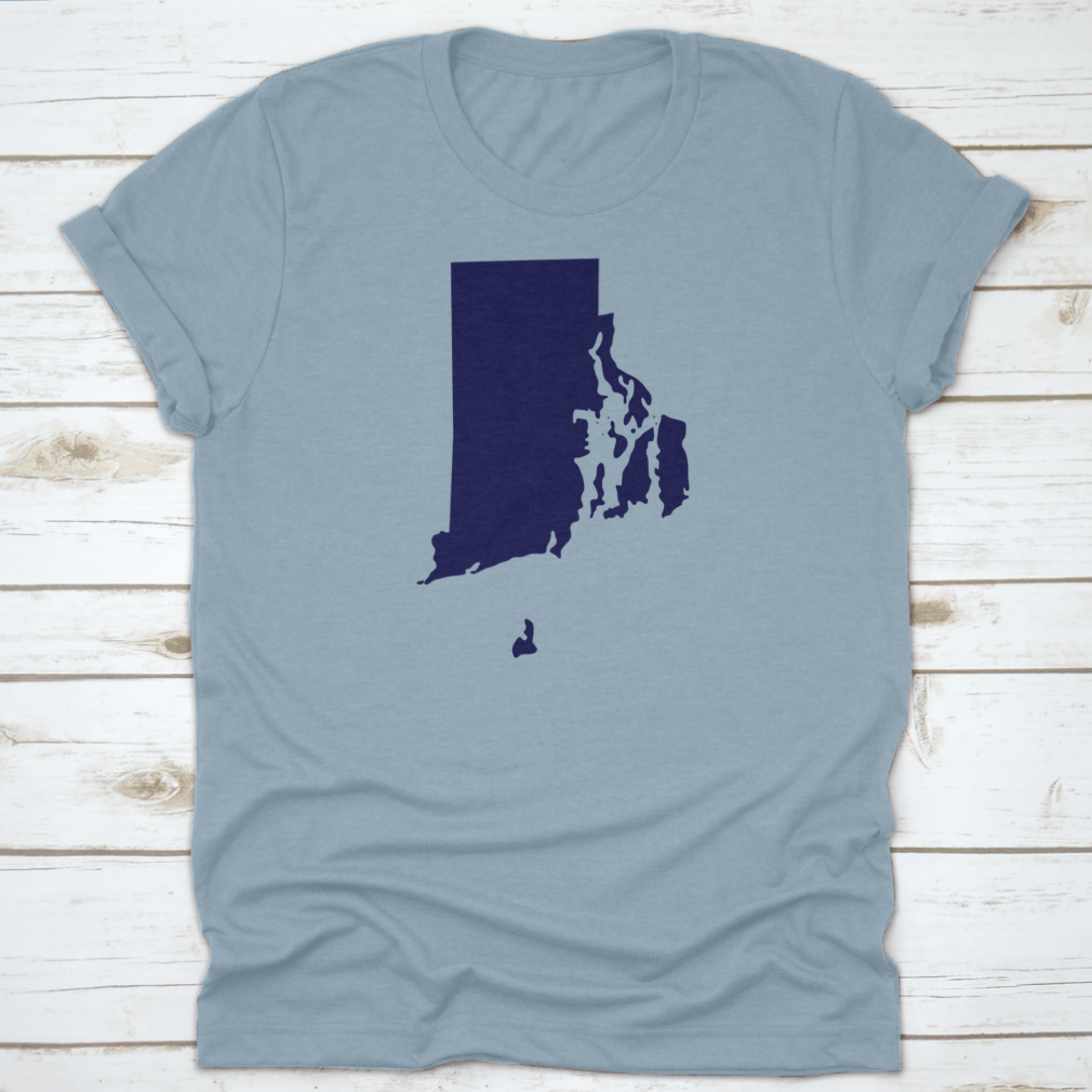 Map of Rhode Island graphic design on a stylish T-shirt made from 100% cotton, showcasing comfort and quality.