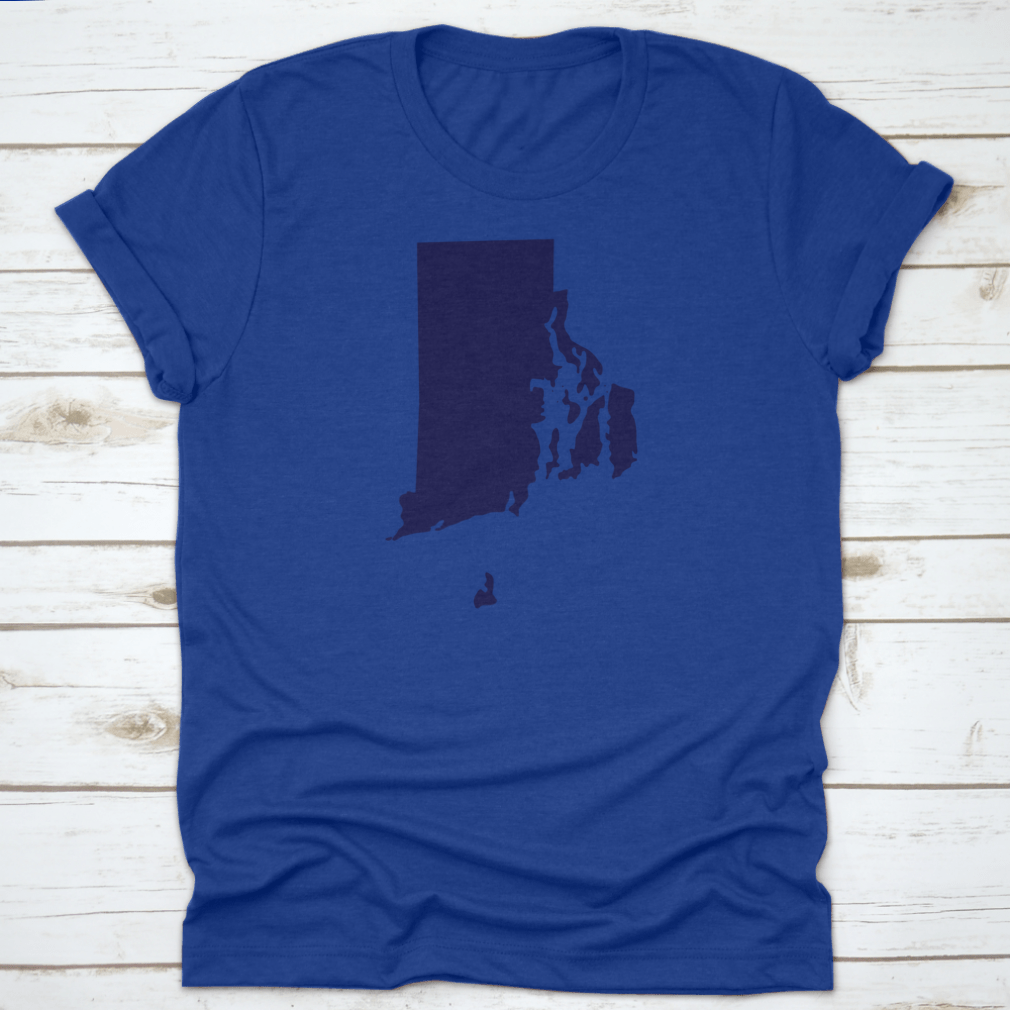 Map of Rhode Island graphic design on a stylish T-shirt made from 100% cotton, showcasing comfort and quality.