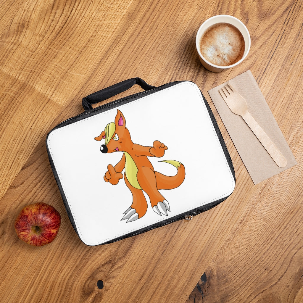 Marick Lunch Bag featuring a black base and customizable white area, designed for adults and kids with a zippered closure and carrying handle.