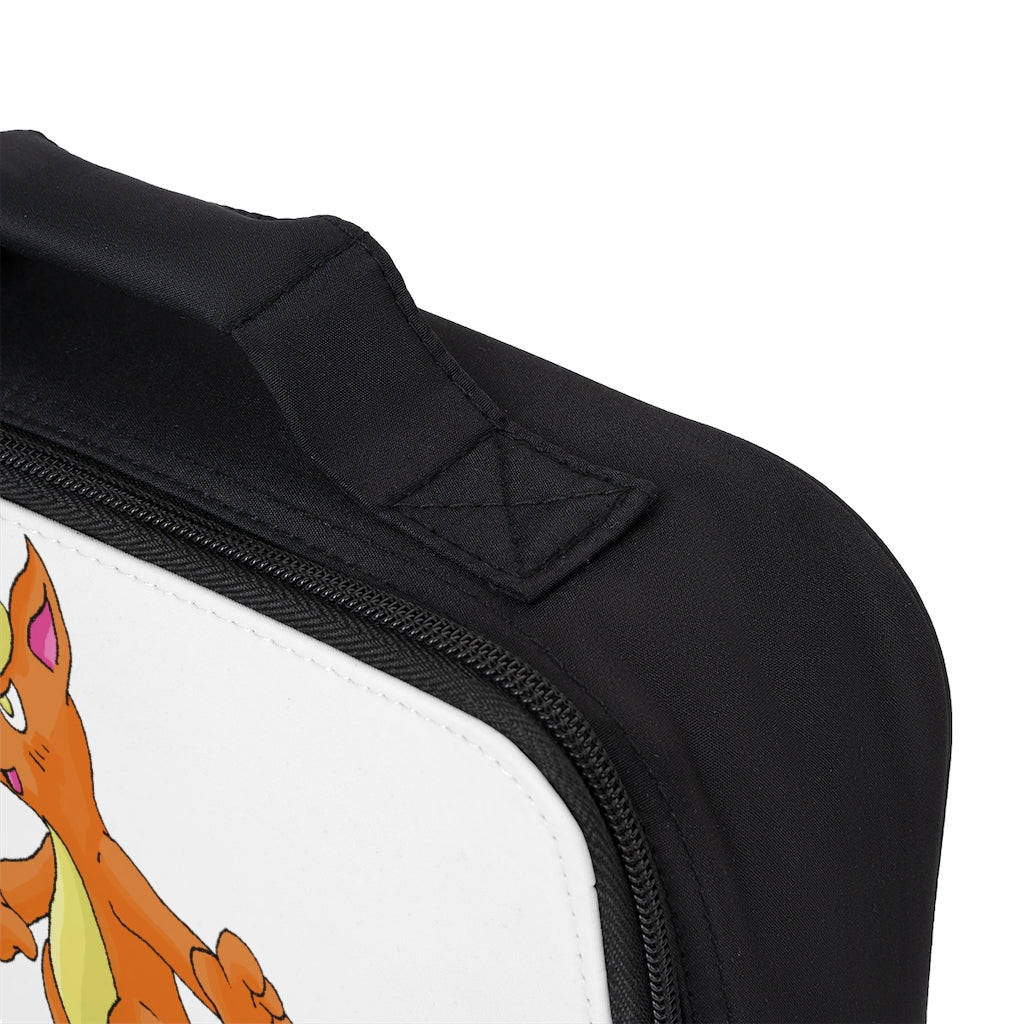 Marick Lunch Bag featuring a black base and customizable white area, designed for adults and kids with a zippered closure and carrying handle.