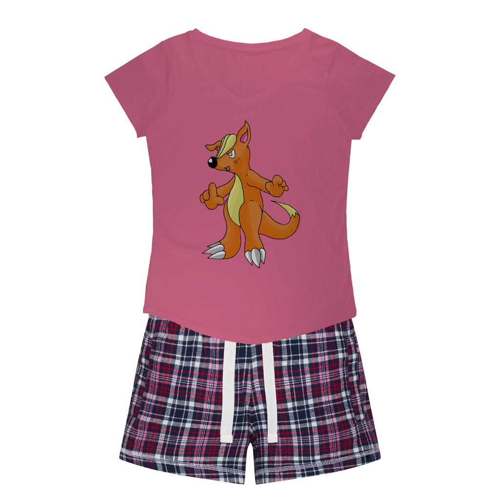 Marick Women's Sleepy Tee and Flannel Short set featuring a relaxed fit T-shirt and vibrant flannel shorts, perfect for cozy nights.