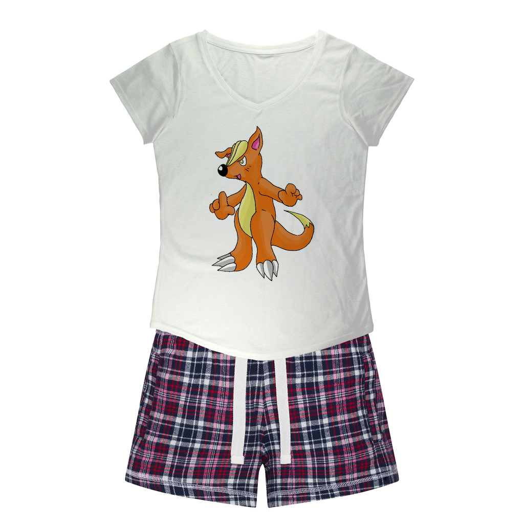 Marick Women's Sleepy Tee and Flannel Short set featuring a relaxed fit T-shirt and vibrant flannel shorts, perfect for cozy nights.