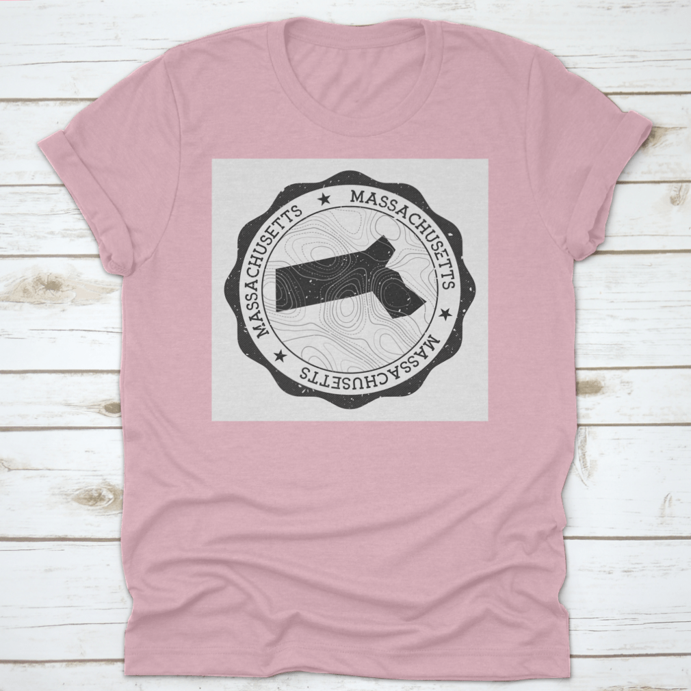 Round sticker featuring a detailed map of Massachusetts, showcasing the state's landmarks and outdoor attractions.